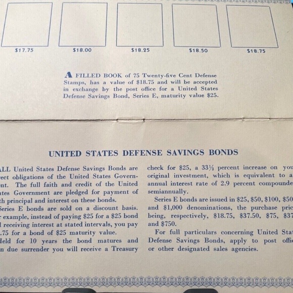1942 US War WW2 Savings Bond 10/25 Cent Defense Stamp Album  Empty - Picture 5 of 8